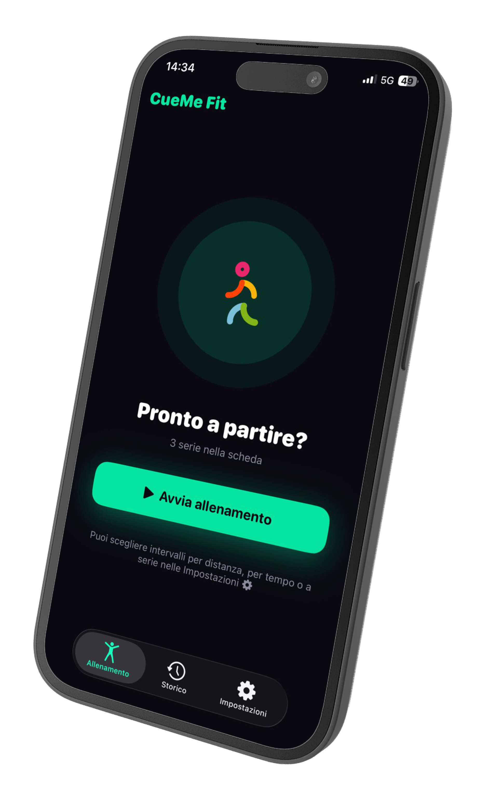 CueMe Fit, schermata principale su iPhone