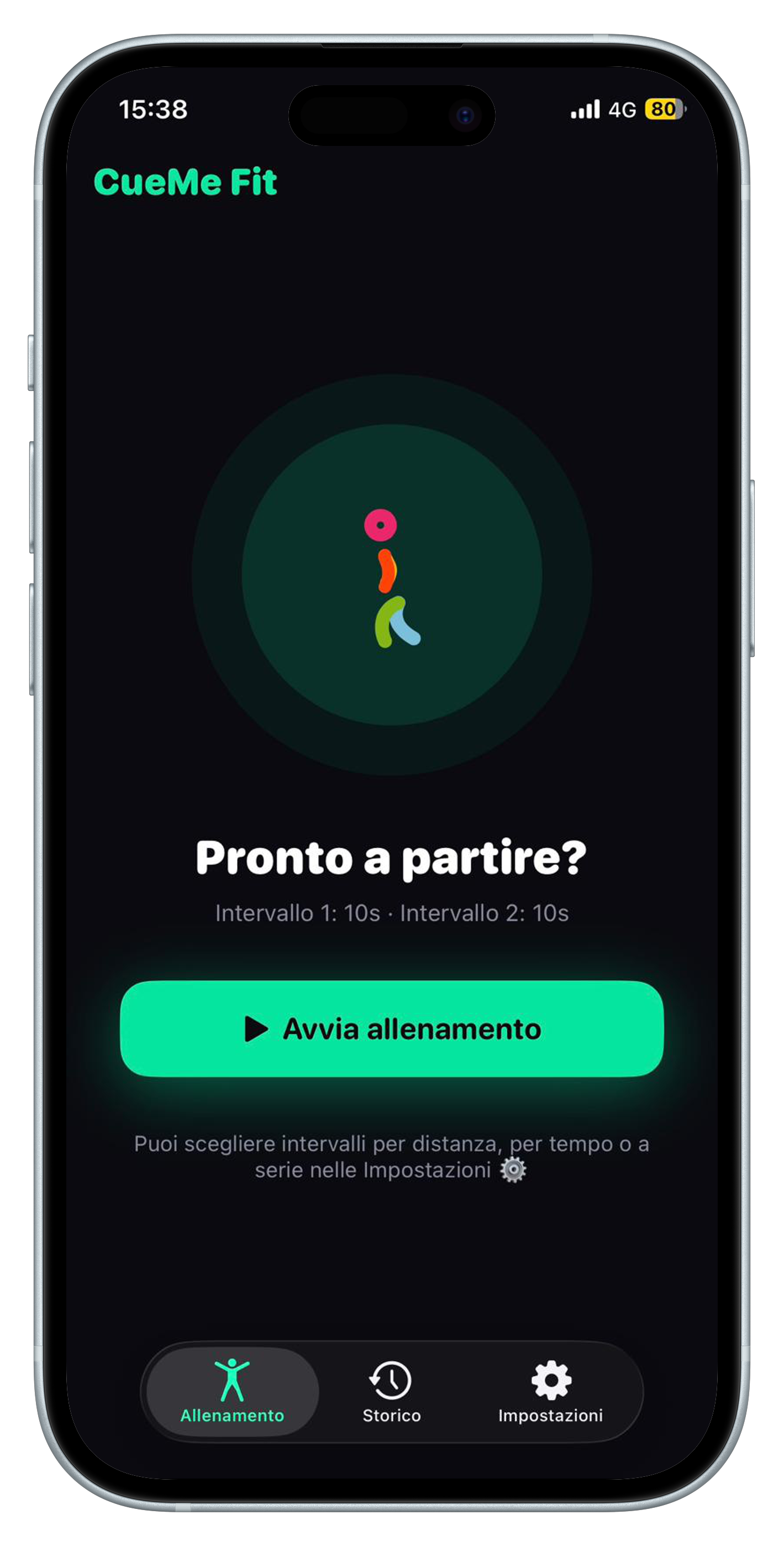 CueMe Fit, schermata principale su iPhone